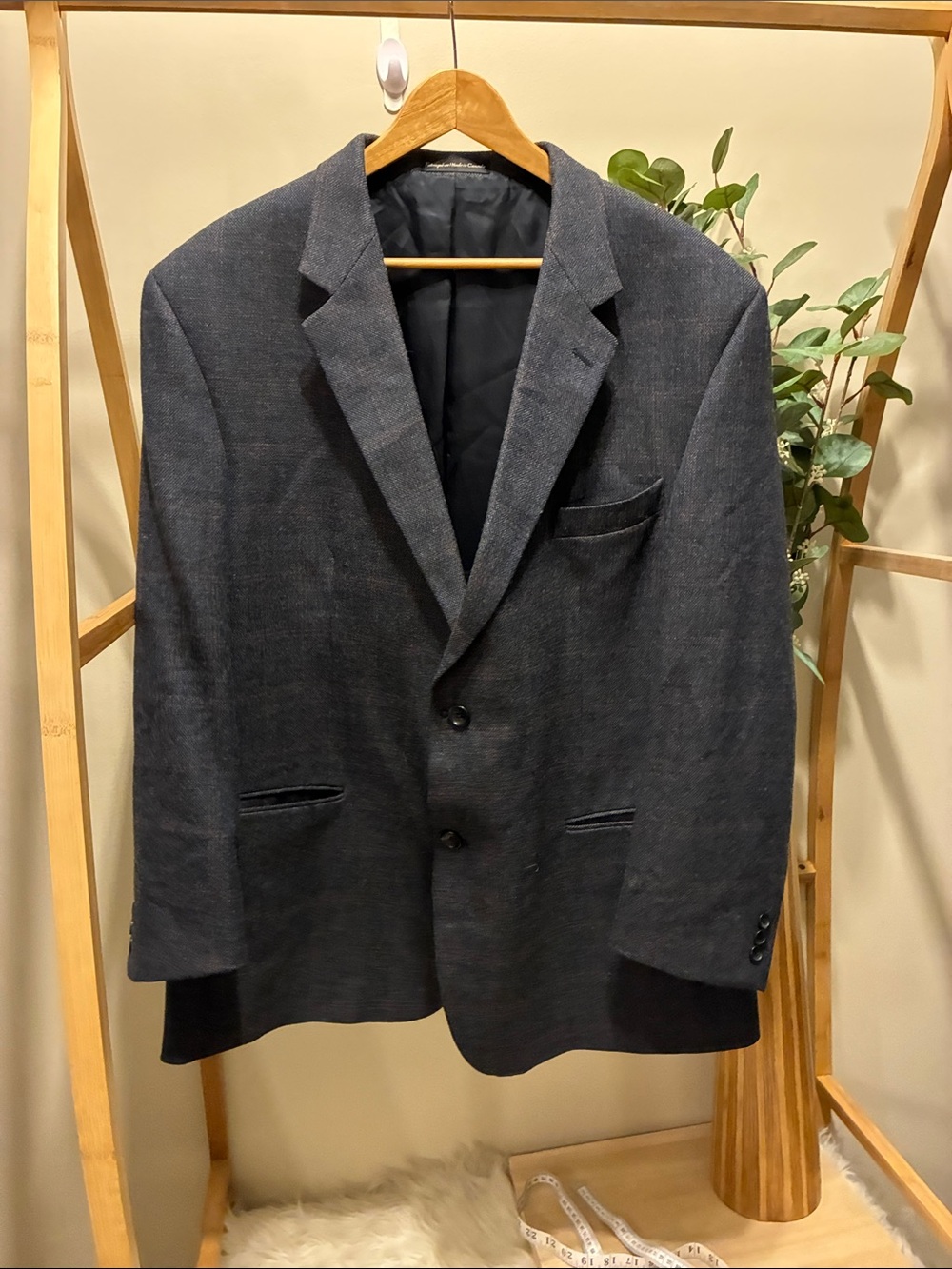 Vintage Oscar De La Renta Men's 100% Virgin Wool Charcoal Gray Blazer